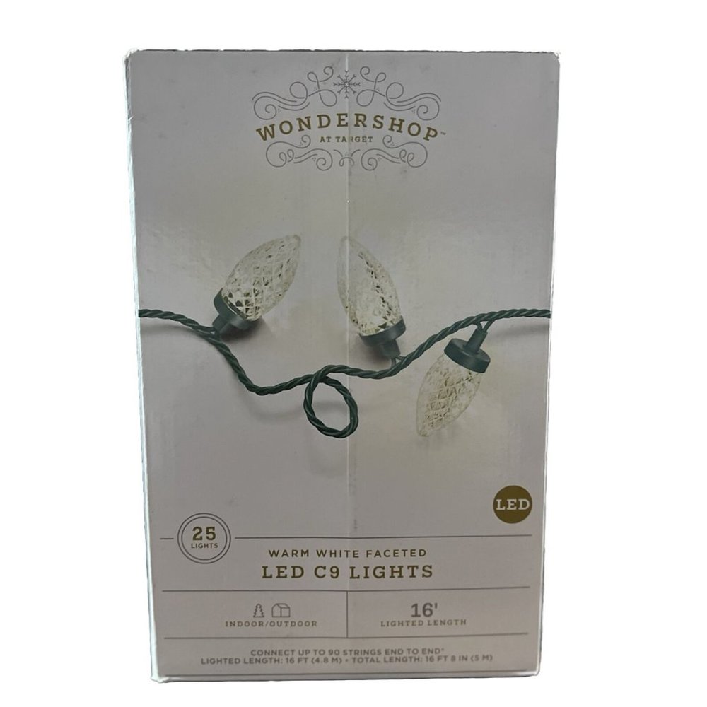 New Wondershop 25ct LED C9 Faceted Christmas String Lights Cool White
